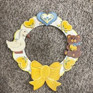 Yellow Heart Wreath with Duck and Bear